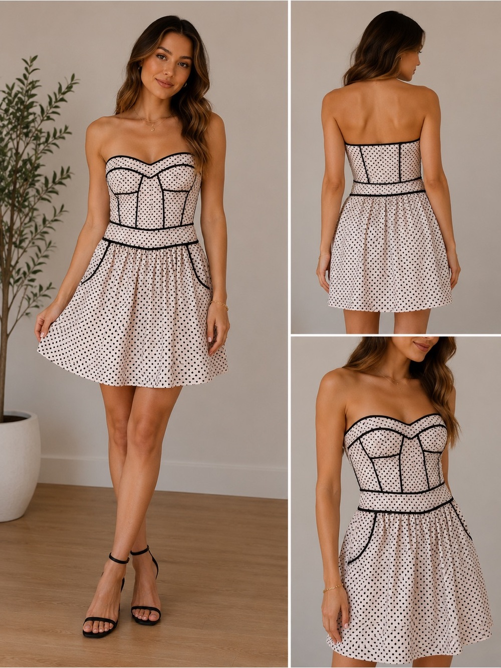 Sugarlips Polka Dot Strapless Fit & Flare Dress – Size Small with pockets